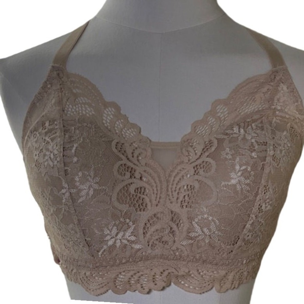 Bali Lace Bralette Nude Beige Racerback Wire-Free Medium‎ M Style 6591